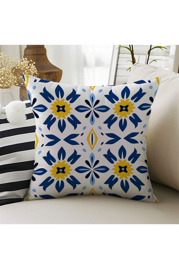 Mavi Beyaz Sarı Etnik Desenli Dijital Baskılı Dekoratif Çift Taraflı Kırlent Kılıfı 43x43cm Mavi Beyaz Sarı Etnik Desenli Dijital Baskılı Dekoratif Çift Taraflı Kırlent Kılıfı 43x43cm