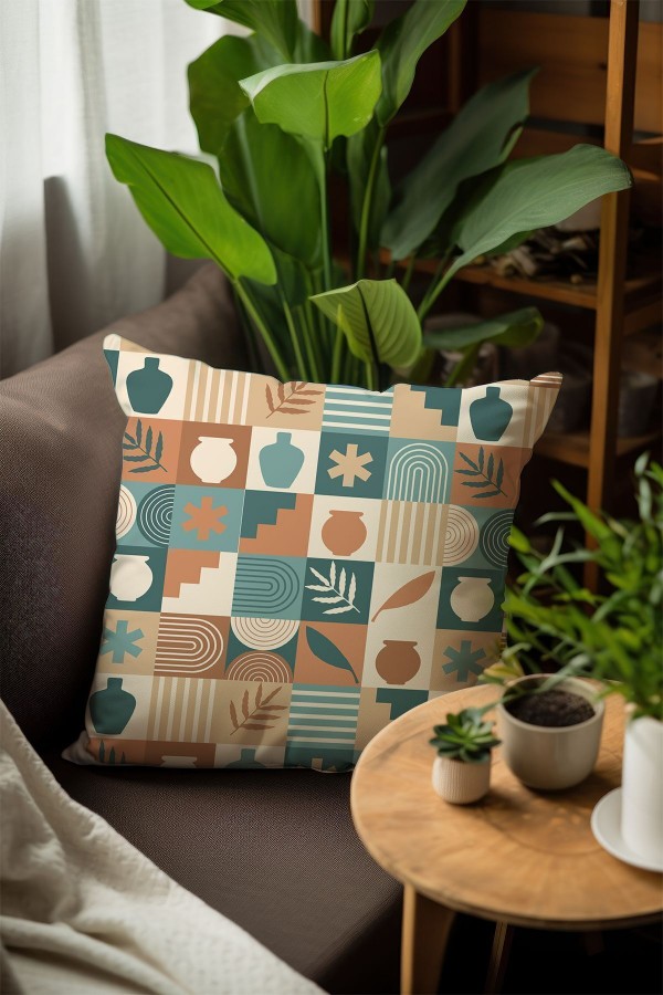 Kahverengi Retro Desenli Dijital Baskılı Dekoratif Çift Taraflı Kırlent Kılıfı 43x43cm Kahverengi Retro Desenli Dijital Baskılı Dekoratif Çift Taraflı Kırlent Kılıfı 43x43cm