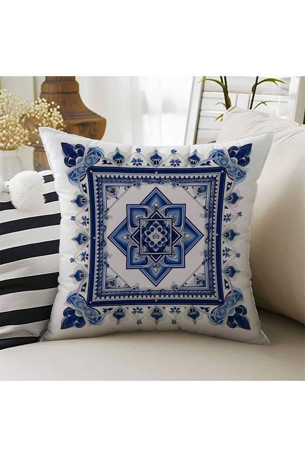 Mavi Beyaz Çiçekli Desenli Dijital Baskılı Dekoratif Çift Taraflı Kırlent Kılıfı 43x43cm Mavi Beyaz Çiçekli Desenli Dijital Baskılı Dekoratif Çift Taraflı Kırlent Kılıfı 43x43cm