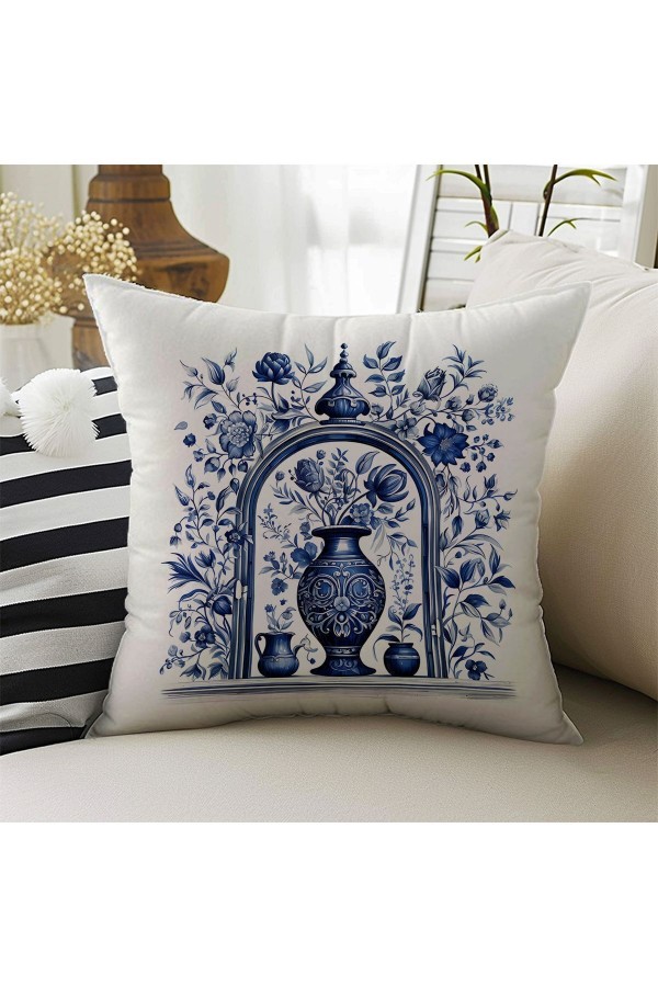 Mavi Beyaz Vazo Vintage Desenli Dijital Baskılı Dekoratif Çift Taraflı Kırlent Kılıfı 43x43cm Mavi Beyaz Vazo Vintage Desenli Dijital Baskılı Dekoratif Çift Taraflı Kırlent Kılıfı 43x43cm