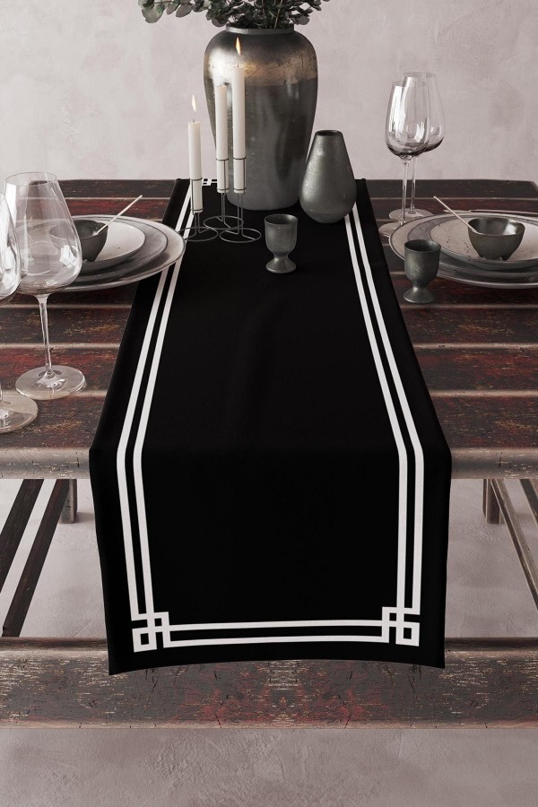 Siyah Beyaz Çizgili Desenli Baskılı Leke Tutmaz Yıkanabilir Dekoratif Masa Örtüsü Runner 40x140cm Siyah Beyaz Çizgili Desenli Baskılı Leke Tutmaz Yıkanabilir Dekoratif Masa Örtüsü Runner 40x140cm