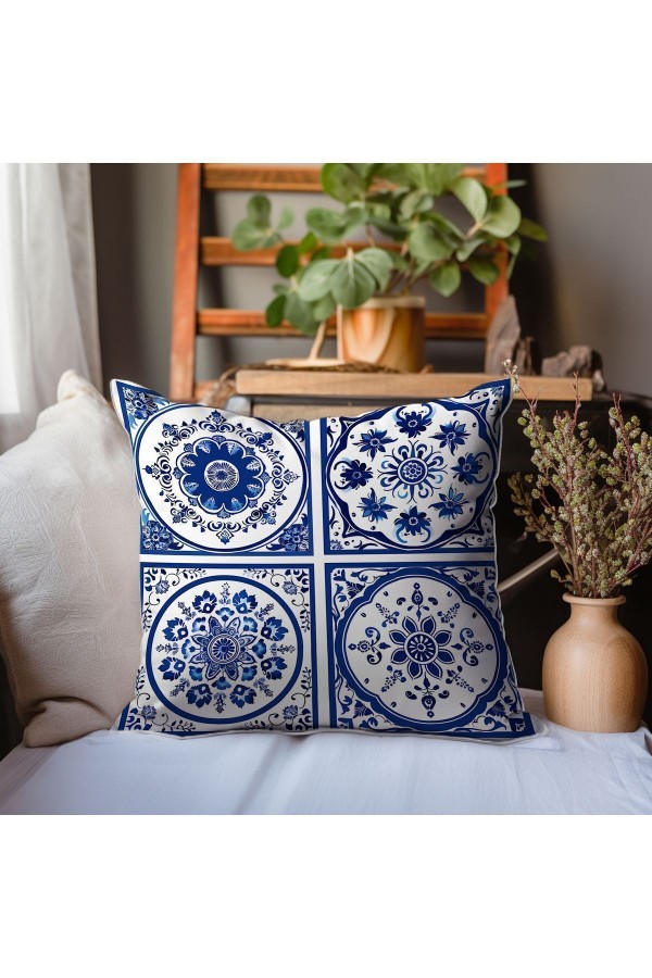Mavi Beyaz Çini Desenli Dijital Baskılı Dekoratif Çift Taraflı Kırlent Kılıfı 43x43cm Mavi Beyaz Çini Desenli Dijital Baskılı Dekoratif Çift Taraflı Kırlent Kılıfı 43x43cm