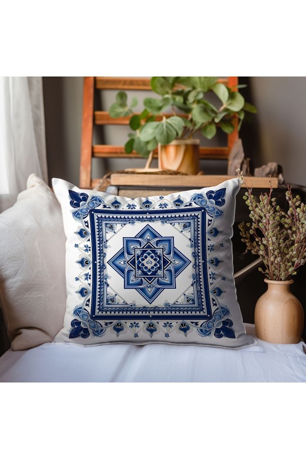Mavi Beyaz Çiçekli Desenli Dijital Baskılı Dekoratif Çift Taraflı Kırlent Kılıfı 43x43cm Mavi Beyaz Çiçekli Desenli Dijital Baskılı Dekoratif Çift Taraflı Kırlent Kılıfı 43x43cm