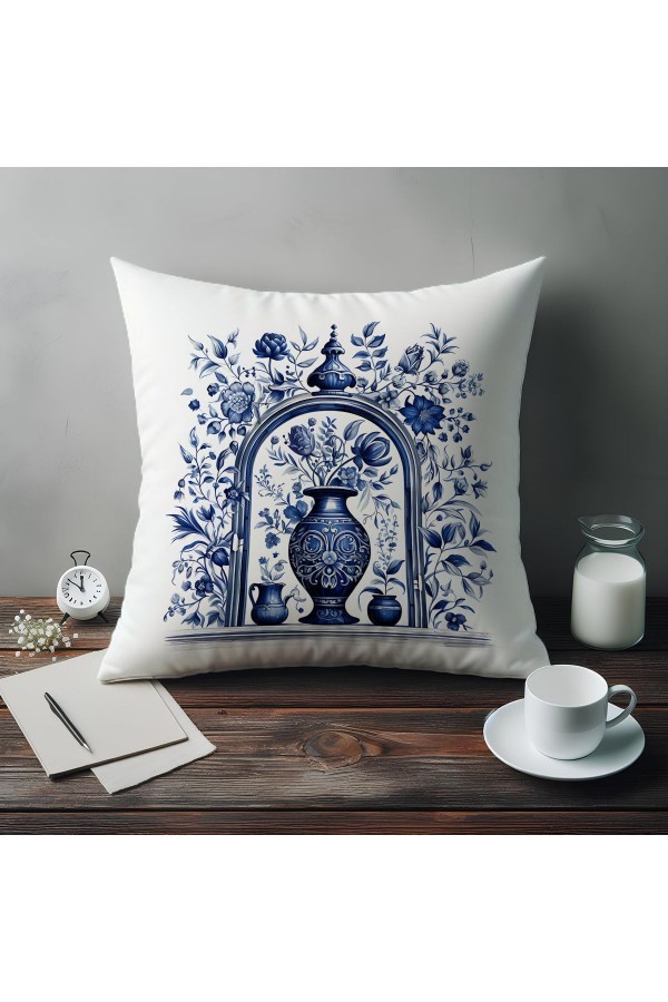 Mavi Beyaz Vazo Vintage Desenli Dijital Baskılı Dekoratif Çift Taraflı Kırlent Kılıfı 43x43cm Mavi Beyaz Vazo Vintage Desenli Dijital Baskılı Dekoratif Çift Taraflı Kırlent Kılıfı 43x43cm