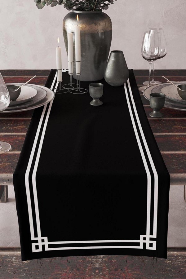 Siyah Beyaz Çizgili Desenli Baskılı Leke Tutmaz Yıkanabilir Dekoratif Masa Örtüsü Runner 40x140cm Siyah Beyaz Çizgili Desenli Baskılı Leke Tutmaz Yıkanabilir Dekoratif Masa Örtüsü Runner 40x140cm