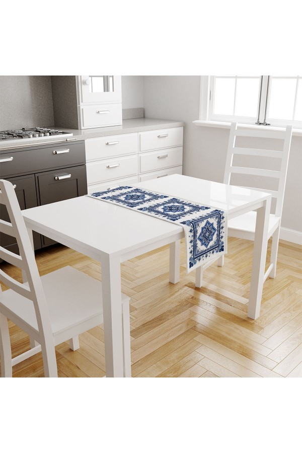 Mavi Beyaz Çiçekli Desenli Dijital Baskılı Leke Tutmaz Dertsiz Dekoratif Runner 40x140cm Mavi Beyaz Çiçekli Desenli Dijital Baskılı Leke Tutmaz Dertsiz Dekoratif Runner 40x140cm