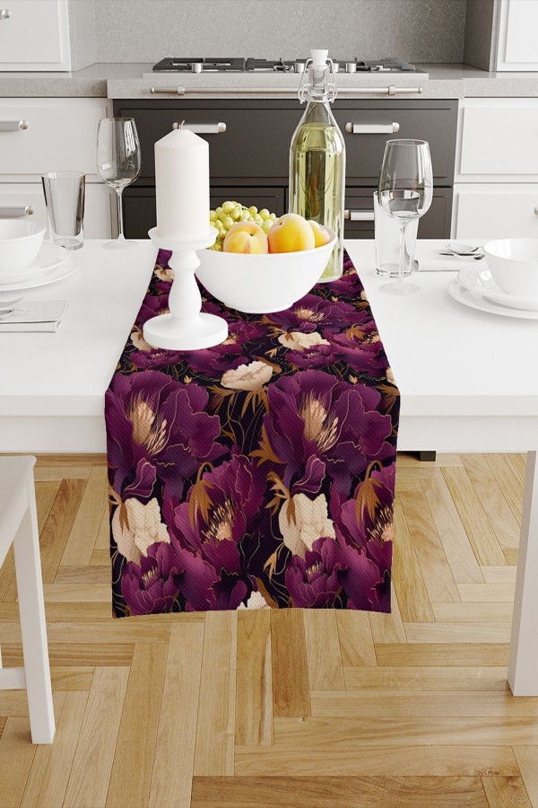 Mor Sarı Çiçek Desenli Baskılı Leke Tutmaz Yıkanabilir Dekoratif Masa Örtüsü Runner 40x140cm Mor Sarı Çiçek Desenli Baskılı Leke Tutmaz Yıkanabilir Dekoratif Masa Örtüsü Runner 40x140cm