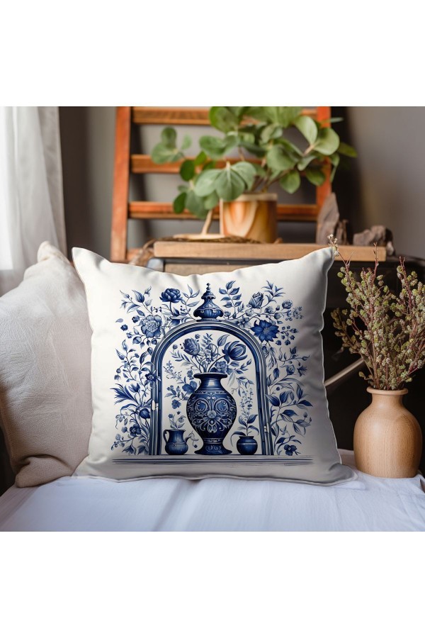 Mavi Beyaz Vazo Vintage Desenli Dijital Baskılı Dekoratif Çift Taraflı Kırlent Kılıfı 43x43cm Mavi Beyaz Vazo Vintage Desenli Dijital Baskılı Dekoratif Çift Taraflı Kırlent Kılıfı 43x43cm