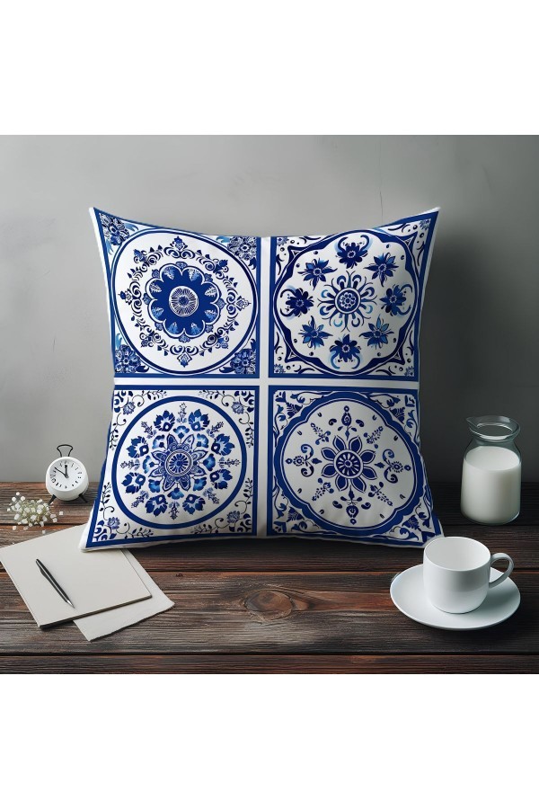 Mavi Beyaz Çini Desenli Dijital Baskılı Dekoratif Çift Taraflı Kırlent Kılıfı 43x43cm Mavi Beyaz Çini Desenli Dijital Baskılı Dekoratif Çift Taraflı Kırlent Kılıfı 43x43cm