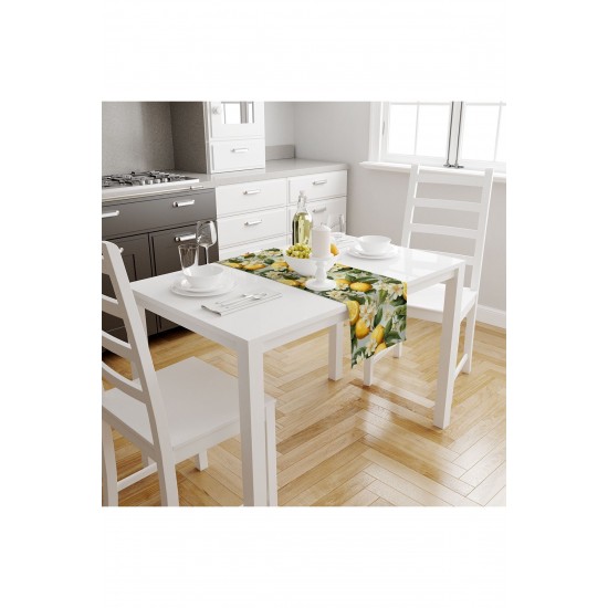 Yeşil Yapraklı Limonlu Desenli Dijital Baskılı Leke Tutmaz Dertsiz Dekoratif Runner 40x140cm Yeşil Yapraklı Limonlu Desenli Dijital Baskılı Leke Tutmaz Dertsiz Dekoratif Runner 40x140cm