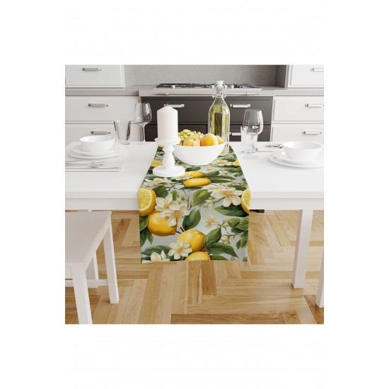 Yeşil Yapraklı Limonlu Desenli Dijital Baskılı Leke Tutmaz Dertsiz Dekoratif Runner 40x140cm Yeşil Yapraklı Limonlu Desenli Dijital Baskılı Leke Tutmaz Dertsiz Dekoratif Runner 40x140cm
