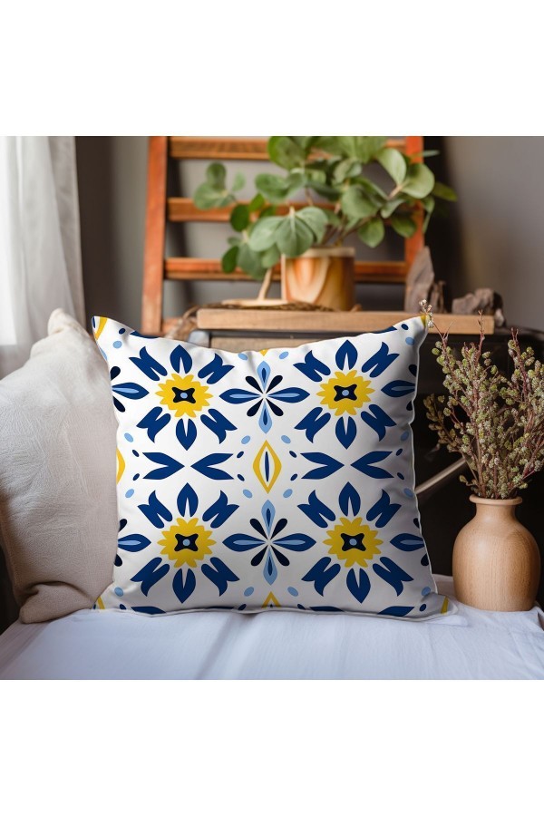 Mavi Beyaz Sarı Etnik Desenli Dijital Baskılı Dekoratif Çift Taraflı Kırlent Kılıfı 43x43cm Mavi Beyaz Sarı Etnik Desenli Dijital Baskılı Dekoratif Çift Taraflı Kırlent Kılıfı 43x43cm