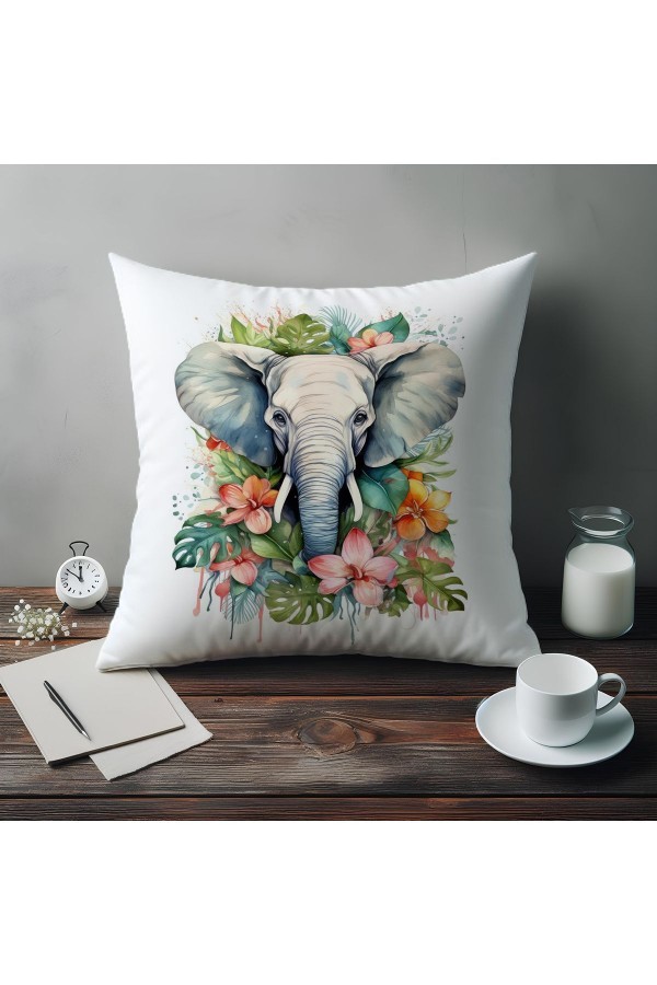 Renkli Filler Desenli Dijital Baskılı Dekoratif Çift Taraflı Kırlent Kılıfı 43x43cm Renkli Filler Desenli Dijital Baskılı Dekoratif Çift Taraflı Kırlent Kılıfı 43x43cm