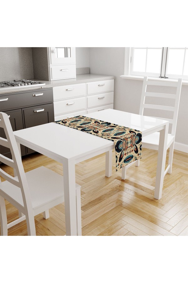 Renkli Tüyler Desenli Dijital Baskılı Leke Tutmaz Dertsiz Dekoratif Runner 40x140cm