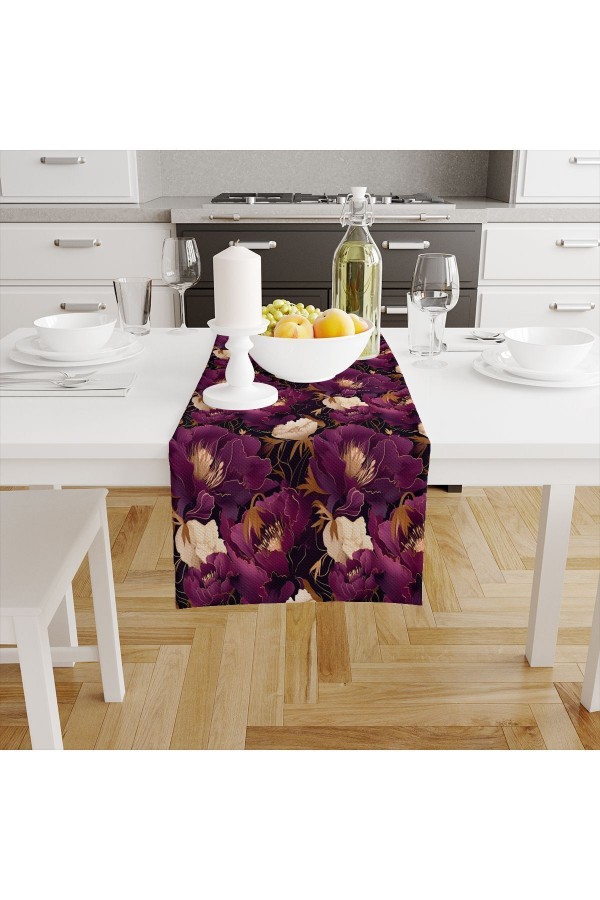 Mor Sarı Çiçek Desenli Baskılı Leke Tutmaz Yıkanabilir Dekoratif Masa Örtüsü Runner 40x140cm Mor Sarı Çiçek Desenli Baskılı Leke Tutmaz Yıkanabilir Dekoratif Masa Örtüsü Runner 40x140cm