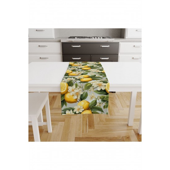 Yeşil Yapraklı Limonlu Desenli Dijital Baskılı Leke Tutmaz Dertsiz Dekoratif Runner 40x140cm Yeşil Yapraklı Limonlu Desenli Dijital Baskılı Leke Tutmaz Dertsiz Dekoratif Runner 40x140cm