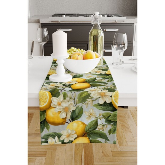 Yeşil Yapraklı Limonlu Desenli Dijital Baskılı Leke Tutmaz Dertsiz Dekoratif Runner 40x140cm Yeşil Yapraklı Limonlu Desenli Dijital Baskılı Leke Tutmaz Dertsiz Dekoratif Runner 40x140cm