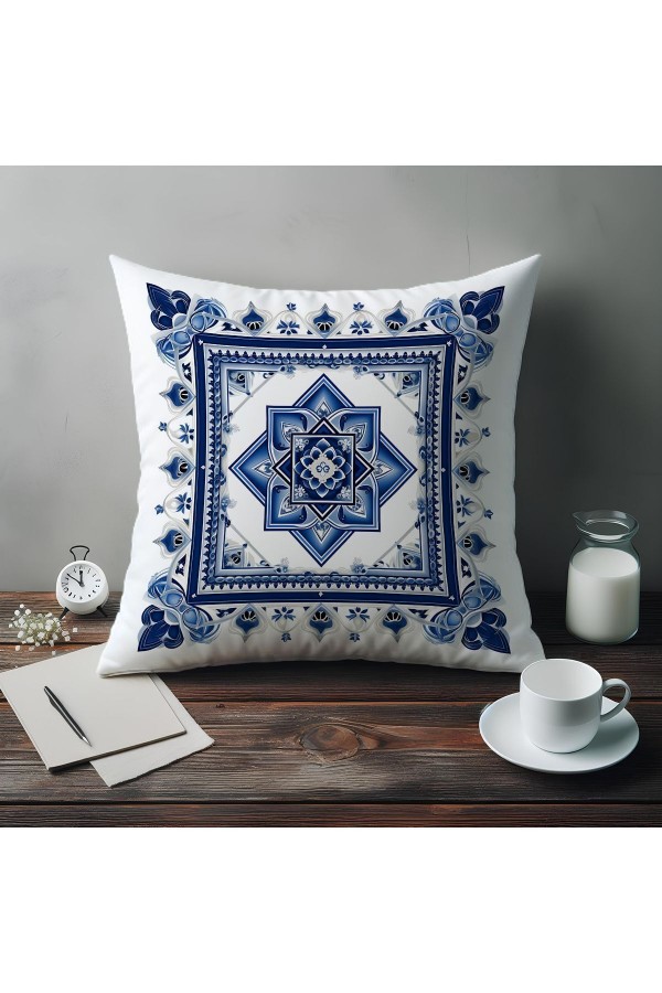 Mavi Beyaz Çiçekli Desenli Dijital Baskılı Dekoratif Çift Taraflı Kırlent Kılıfı 43x43cm Mavi Beyaz Çiçekli Desenli Dijital Baskılı Dekoratif Çift Taraflı Kırlent Kılıfı 43x43cm
