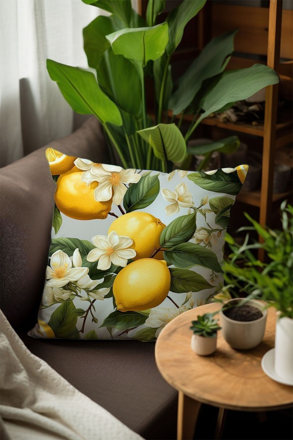 Yeşil Yapraklı Limonlu Desenli Dijital Baskılı Dekoratif Çift Taraflı Kırlent Kılıfı 43x43cm Yeşil Yapraklı Limonlu Desenli Dijital Baskılı Dekoratif Çift Taraflı Kırlent Kılıfı 43x43cm