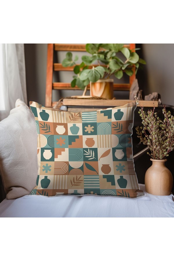 Kahverengi Retro Desenli Dijital Baskılı Dekoratif Çift Taraflı Kırlent Kılıfı 43x43cm Kahverengi Retro Desenli Dijital Baskılı Dekoratif Çift Taraflı Kırlent Kılıfı 43x43cm