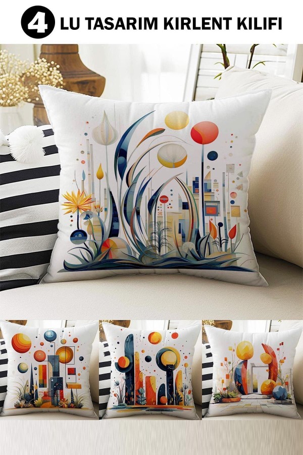 4 lü Set Kırlent Kılıfı Geometrik Desenli Dijital Baskılı 4 lü Set Kırlent Kılıfı Geometrik Desenli Dijital Baskılı