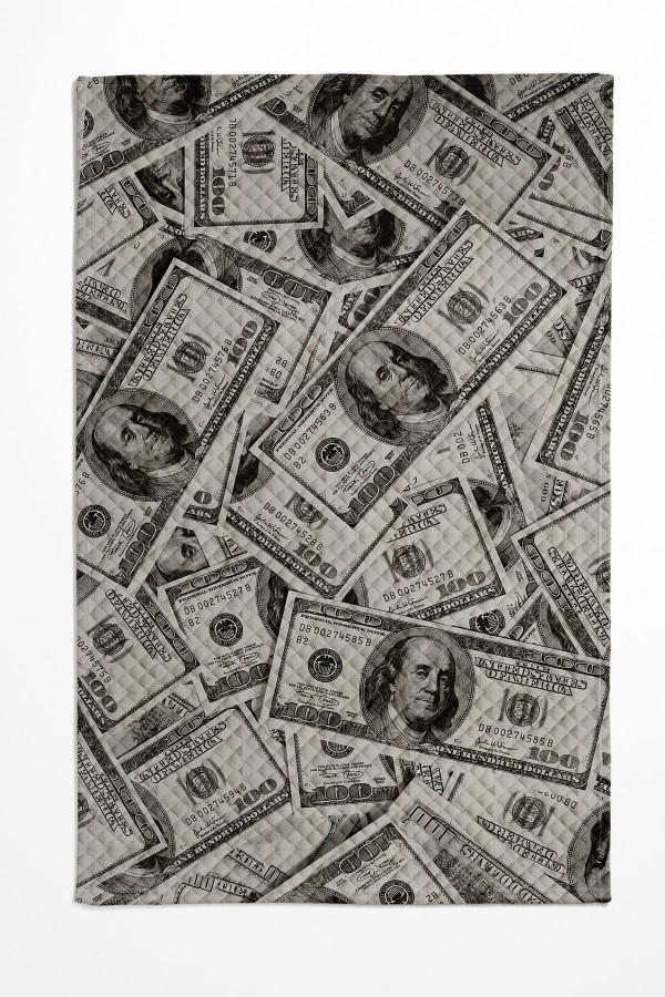 Para Dolar  Desenli Baskılı Dekoratif Yatak Örtüsü Çift Kişilik Yastıklı Pike Takımı