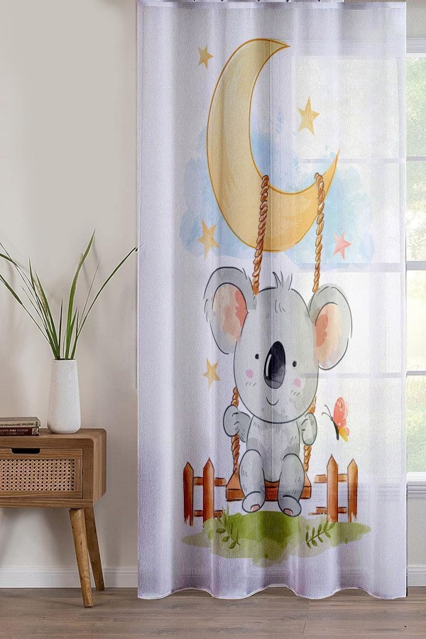 Sevimli Koala Desenli Dekoratif Çocuk Bebek Odası Tek Kanat Tül Perde Sevimli Koala Desenli Dekoratif Çocuk Bebek Odası Tek Kanat Tül Perde