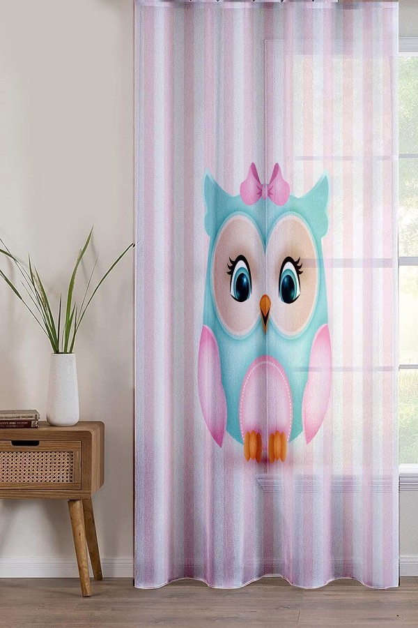 Sevimli Baykuşlu Desenli Dekoratif Çocuk Bebek Odası Tek Kanat Tül Perde Sevimli Baykuşlu Desenli Dekoratif Çocuk Bebek Odası Tek Kanat Tül Perde