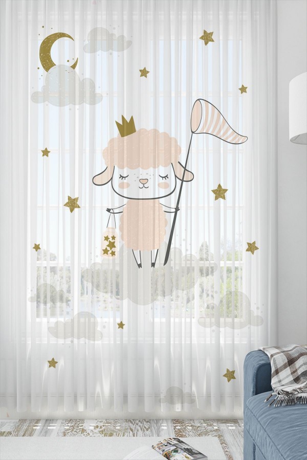 Sevimli Kuzulu Desenli Dekoratif Çocuk Bebek Odası Tek Kanat Tül Perde Sevimli Kuzulu Desenli Dekoratif Çocuk Bebek Odası Tek Kanat Tül Perde