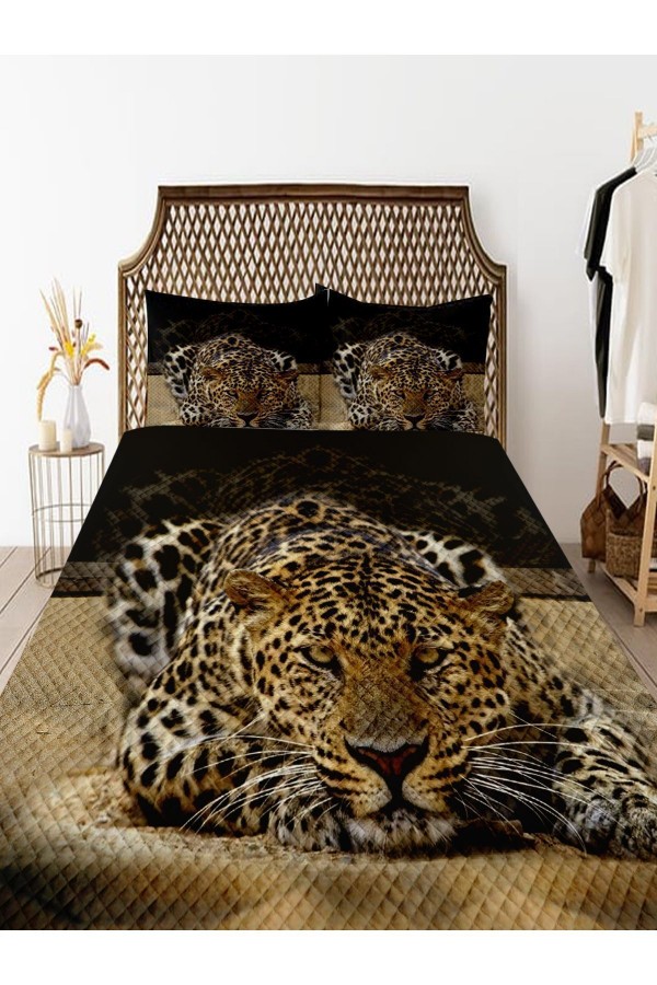 Leopar Desenli Baskılı Dekoratif Yatak Örtüsü Çift Kişilik Yastıklı Pike Takımı Leopar Desenli Baskılı Dekoratif Yatak Örtüsü Çift Kişilik Yastıklı Pike Takımı