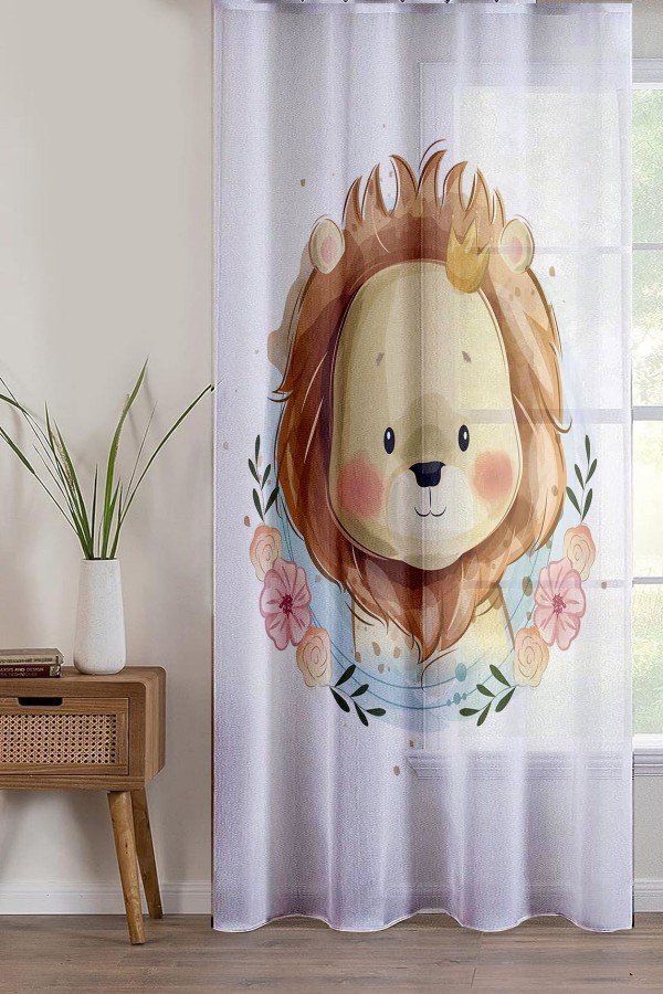 Aslan lı Desenli Dekoratif Çocuk Bebek Odası Tek Kanat Tül Perde Aslan lı Desenli Dekoratif Çocuk Bebek Odası Tek Kanat Tül Perde