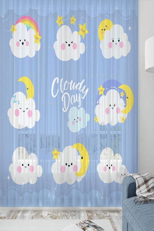 Sevimli Bulutlar Desenli Dekoratif Çocuk Bebek Odası Tek Kanat Tül Perde Sevimli Bulutlar Desenli Dekoratif Çocuk Bebek Odası Tek Kanat Tül Perde