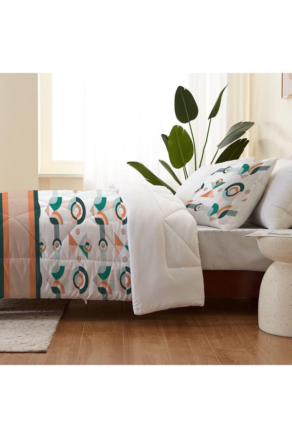 Modern Minimal Desenli Çift Kişilik Mikrofiber Kapitone Yorgan Yastık Kılıflı Uyku Seti