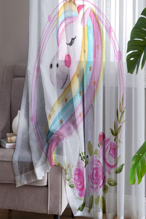 Unicorn Atlı Desenli Dekoratif Çocuk Bebek Odası Tek Kanat Tül Perde Unicorn Atlı Desenli Dekoratif Çocuk Bebek Odası Tek Kanat Tül Perde