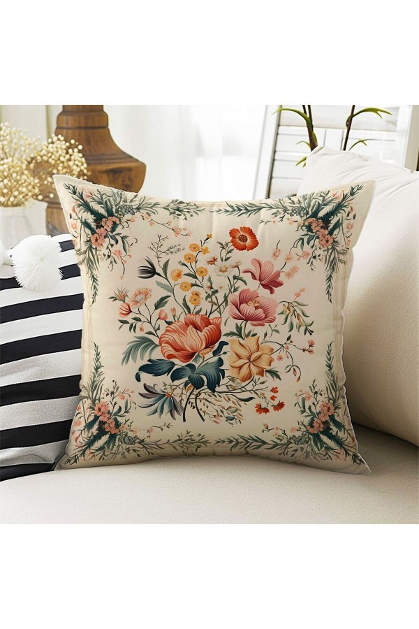 4 lü Set Kırlent Kılıfı Vintage Retro Desenli Dijital Baskılı