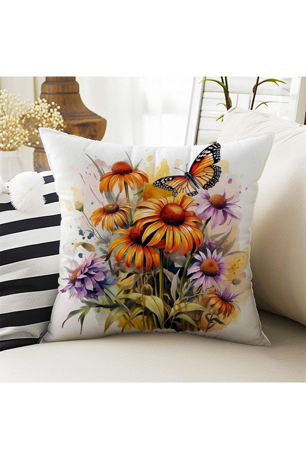 4 lü Set Kırlent Kılıfı Kelebekli Çiçekler Desenli Dijital Baskılı Hediyelik 4 lü Set Kırlent Kılıfı Kelebekli Çiçekler Desenli Dijital Baskılı Hediyelik