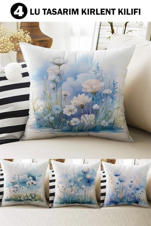 4 lü Set Kırlent Kılıfı Mavi Beyaz Çiçekli Desenli Dijital Baskılı Hediyelik 4 lü Set Kırlent Kılıfı Mavi Beyaz Çiçekli Desenli Dijital Baskılı Hediyelik