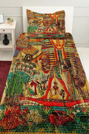Etnik Otantik Mısır  Desenli Baskılı Dekoratif Yatak Örtüsü Tek Kişilik Yastıklı Pike Takımı Etnik Otantik Mısır  Desenli Baskılı Dekoratif Yatak Örtüsü Tek Kişilik Yastıklı Pike Takımı
