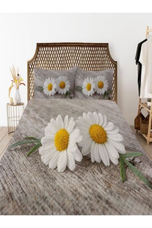 Sarı Gri Papatya  Desenli Baskılı Dekoratif Yatak Örtüsü Çift Kişilik Yastıklı Pike Takımı Sarı Gri Papatya  Desenli Baskılı Dekoratif Yatak Örtüsü Çift Kişilik Yastıklı Pike Takımı
