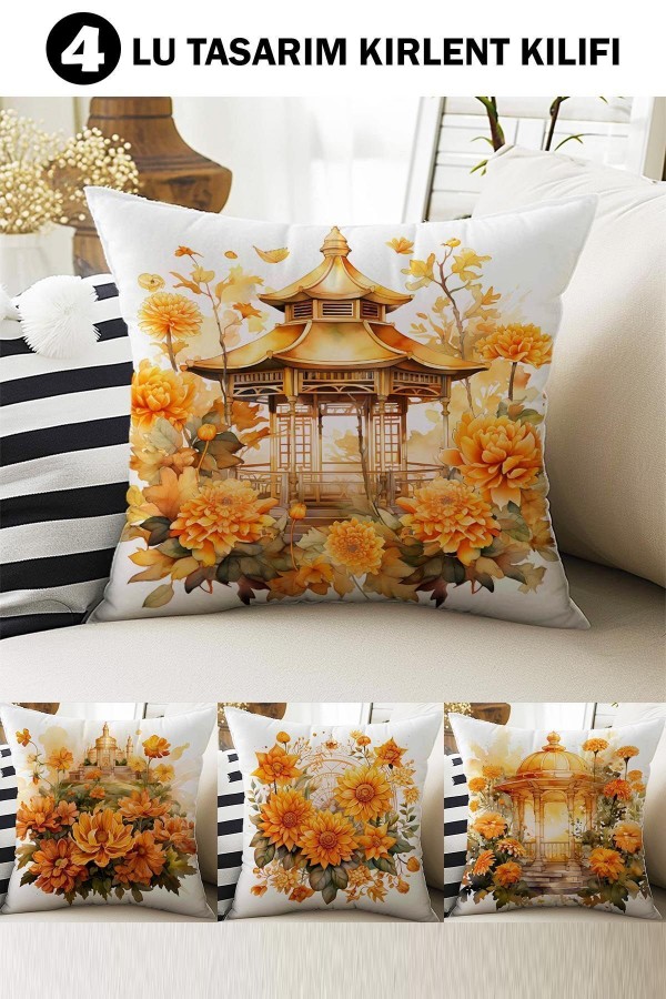 4 lü Set Kırlent Kılıfı Sarı Çiçekler Desenli Dijital Baskılı Hediyelik 4 lü Set Kırlent Kılıfı Sarı Çiçekler Desenli Dijital Baskılı Hediyelik