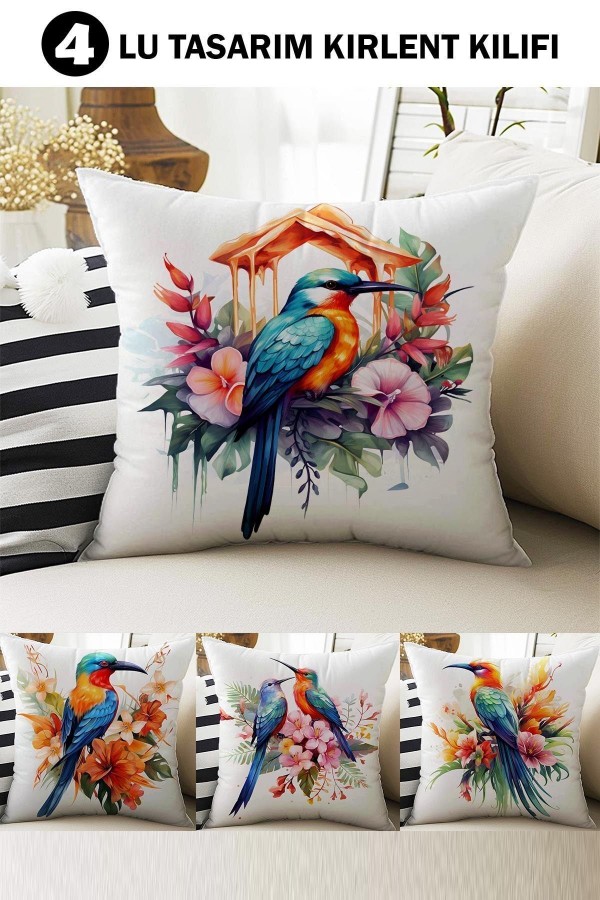 4 lü Set Kırlent Kılıfı Renkli Kuşlar Desenli Dijital Baskılı 4 lü Set Kırlent Kılıfı Renkli Kuşlar Desenli Dijital Baskılı