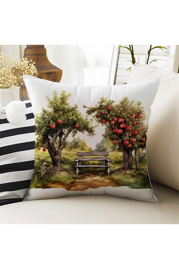 4 lü Set Kırlent Kılıfı Elma Bahçesi Desenli Dijital Baskılı Hediyelik 4 lü Set Kırlent Kılıfı Elma Bahçesi Desenli Dijital Baskılı Hediyelik