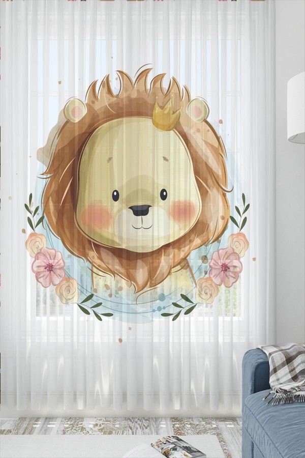 Aslan lı Desenli Dekoratif Çocuk Bebek Odası Tek Kanat Tül Perde Aslan lı Desenli Dekoratif Çocuk Bebek Odası Tek Kanat Tül Perde