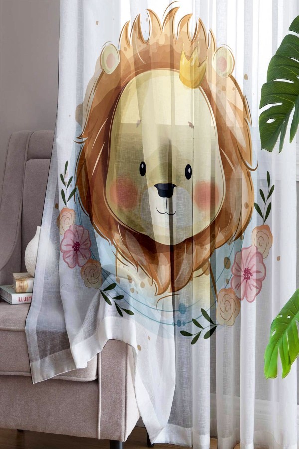 Aslan lı Desenli Dekoratif Çocuk Bebek Odası Tek Kanat Tül Perde Aslan lı Desenli Dekoratif Çocuk Bebek Odası Tek Kanat Tül Perde