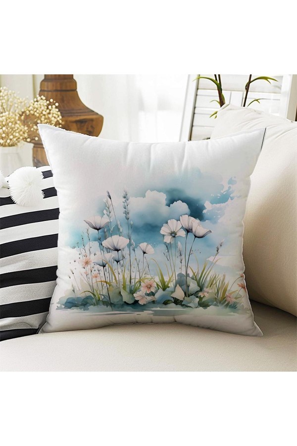4 lü Set Kırlent Kılıfı Mavi Beyaz Çiçekli Desenli Dijital Baskılı Hediyelik 4 lü Set Kırlent Kılıfı Mavi Beyaz Çiçekli Desenli Dijital Baskılı Hediyelik