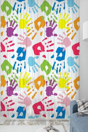 Renkli Eller Desenli Dekoratif Çocuk Bebek Odası Tek Kanat Tül Perde Renkli Eller Desenli Dekoratif Çocuk Bebek Odası Tek Kanat Tül Perde