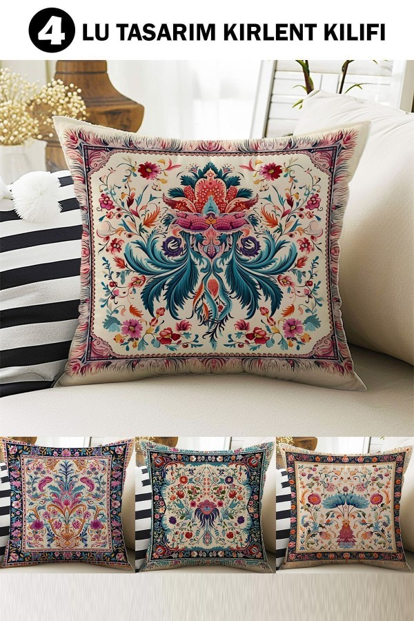 4 lü Set Kırlent Kılıfı Otantik Etnik Desenli Dijital Baskılı Hediyelik 4 lü Set Kırlent Kılıfı Otantik Etnik Desenli Dijital Baskılı Hediyelik
