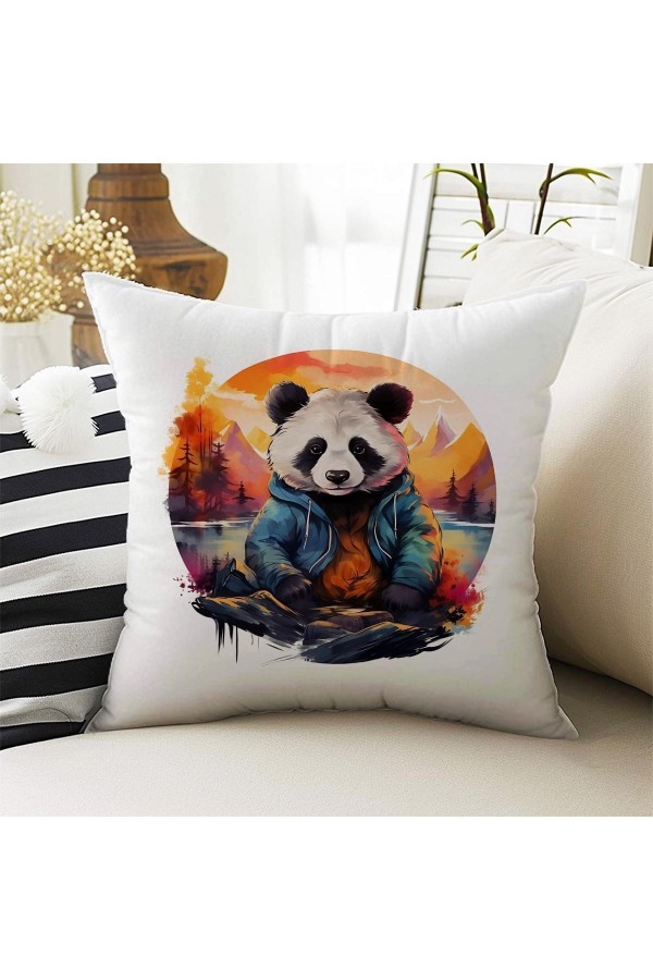 4 lü Set Kırlent Kılıfı Renkli Panda Desenli Dijital Baskılı Hediyelik 4 lü Set Kırlent Kılıfı Renkli Panda Desenli Dijital Baskılı Hediyelik