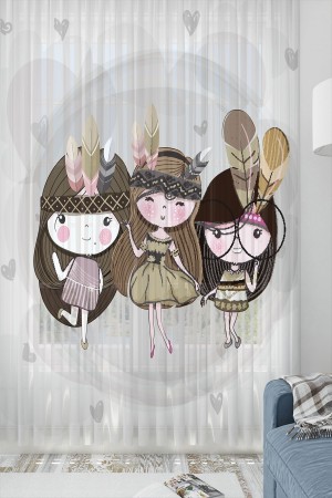 Minik Kızlar Desenli Dekoratif Çocuk Bebek Odası Tek Kanat Tül Perde Minik Kızlar Desenli Dekoratif Çocuk Bebek Odası Tek Kanat Tül Perde