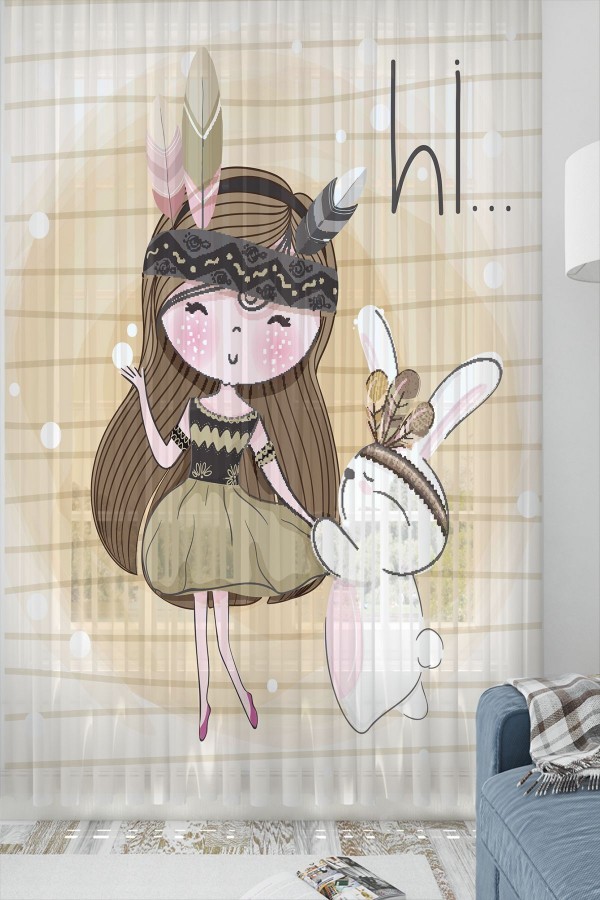 Tavşanlı Kız Desenli Dekoratif Çocuk Bebek Odası Tek Kanat Tül Perde Tavşanlı Kız Desenli Dekoratif Çocuk Bebek Odası Tek Kanat Tül Perde